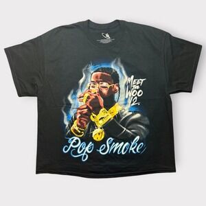 Pop Smoke Meet The Woo V2 Graphic Tee Mens Black Short Sleeve T-Shirt Large